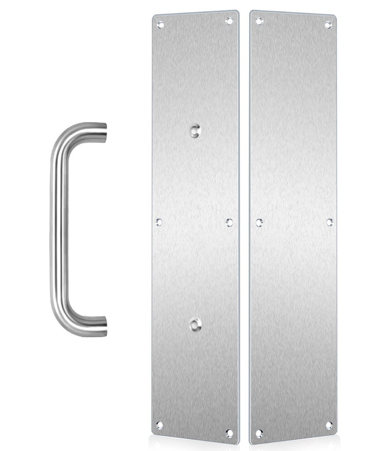 VRSS 304 Stainless Steel Satin Finish Door Push Pull Handles, 100mm Width x 400mm Height x 1.2mm Thick, 180mm Hole to Hole, 200mm Handle Length, 19mm Pull Diameter (1 Pair) - Image 1